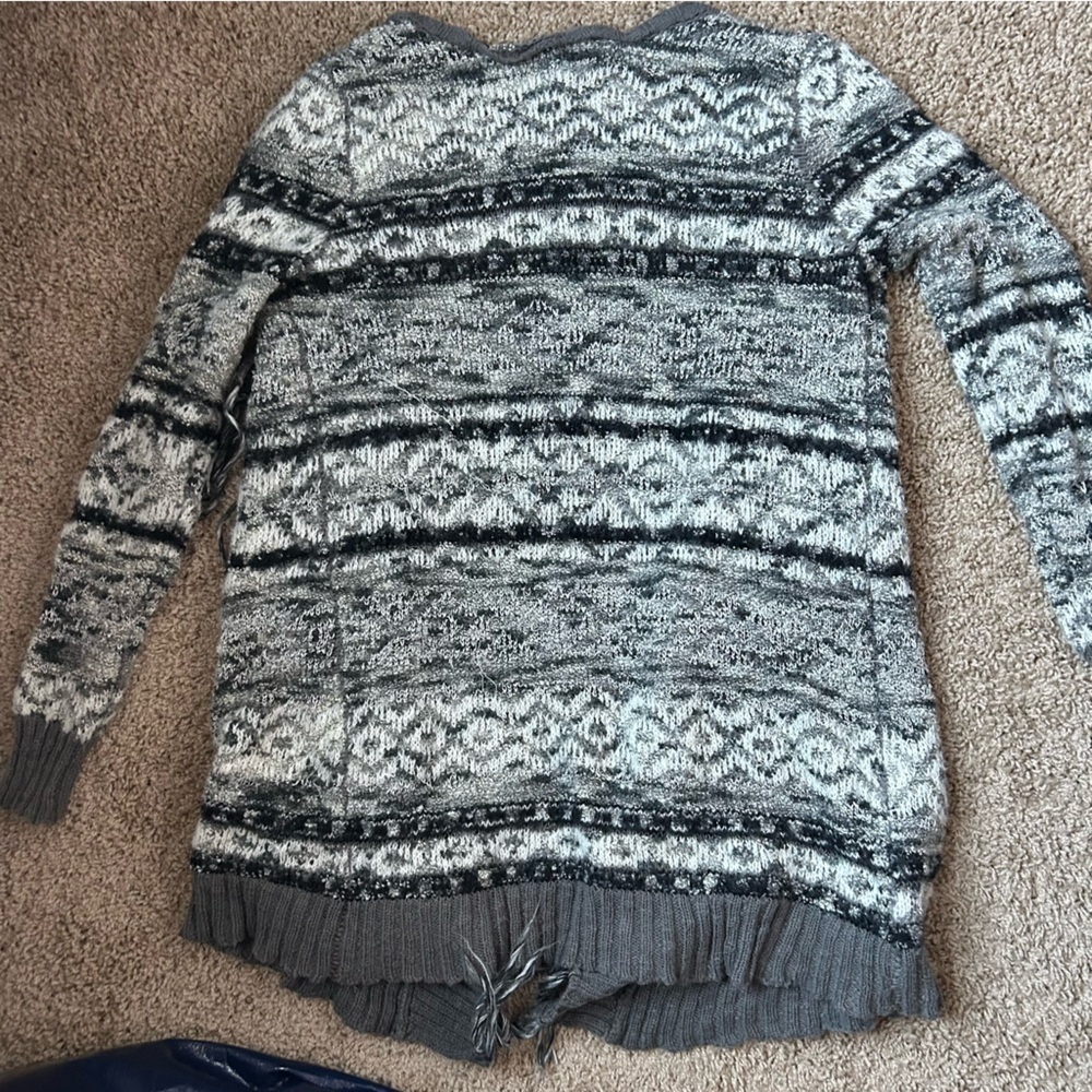 W Grey & Black American Rag Fringe Tunic Cardigan Size S/M |D22 - Picture 4 of 9